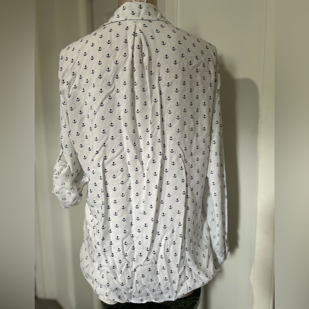Just Living Nautical Anchor button down Shirt - White and Navy size M - Picture 5 of 10